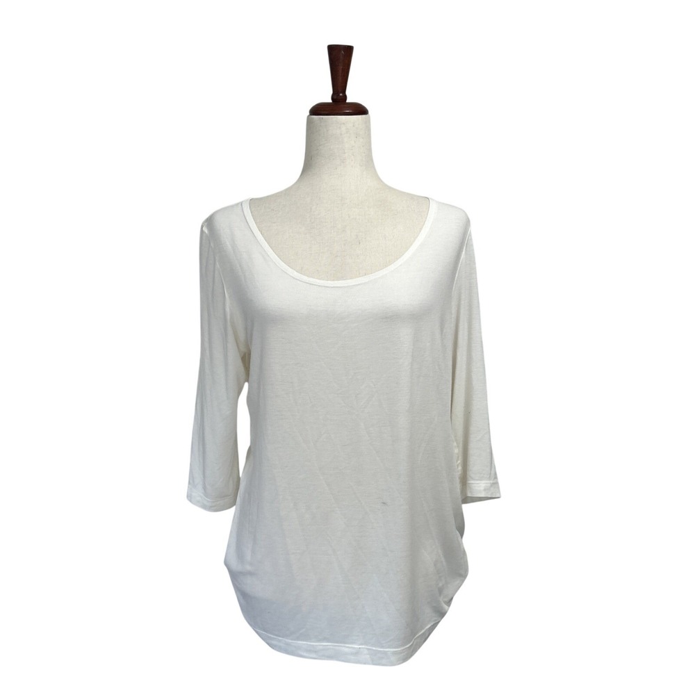 Bryn Walker Top XL Women's White Boatneck Micro Modal Lagenlook Comfy Shirt